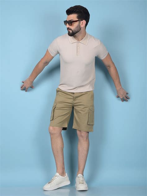 Beige Jacquard Polo-Neck T-Shirt – Crimsoune Club