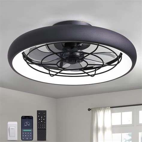 Ohniyou 20'' Flush Mount Modern Ceiling Fan with Light and Remote, Low ...