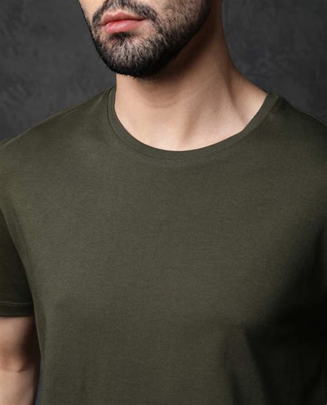 Rare Rabbit Men's Gis Olive Cotton Fabric Crew Neck Half Sleeves Regul
