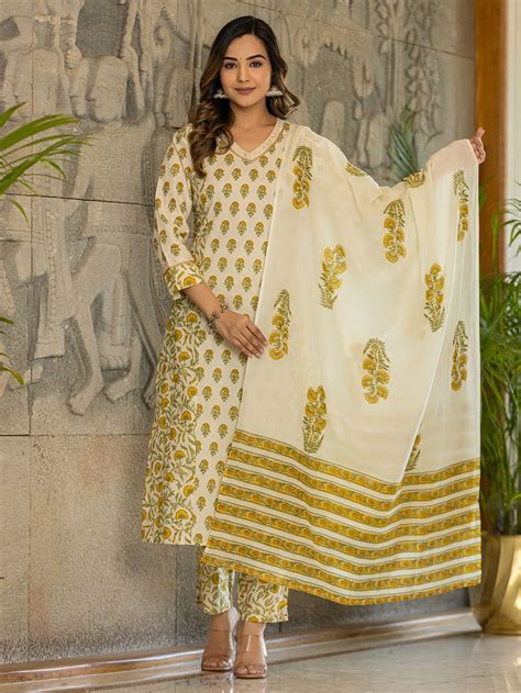 Blue Printed Cotton Suit- Set of 3
