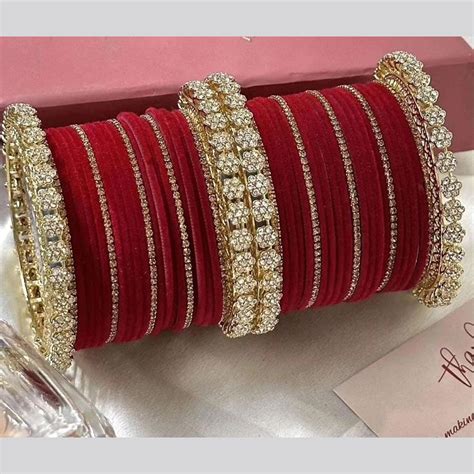 Pooja Bangles Gold Plated Austrian Stone And Velvet Bangles Set ...