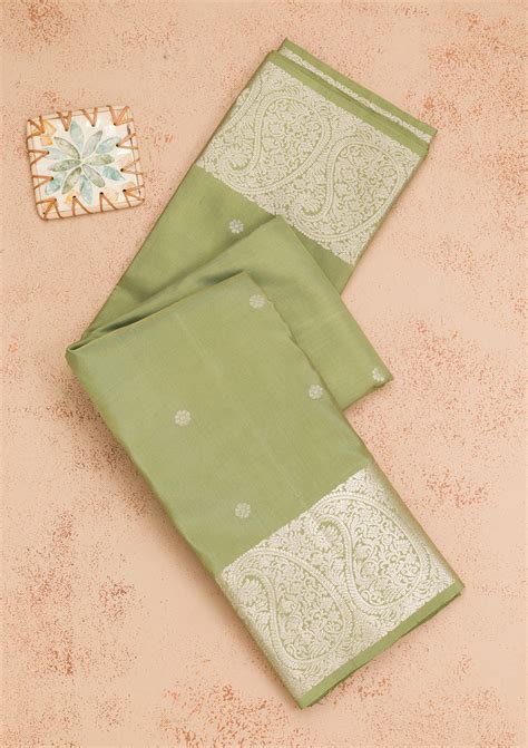 Buy Mehendi Zariwork Pure Silk Saree - Koskii