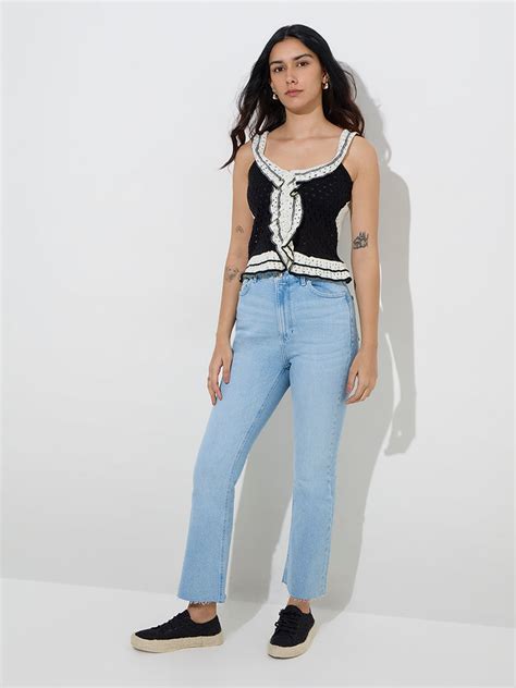 Buy LOV Black Crochet-Knitted Top from Westside