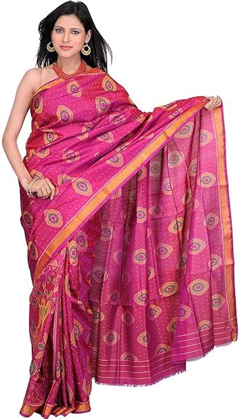 Buy Exotic India Festival-Fuchsia Patan Patola Saree with Ikat Weave ...