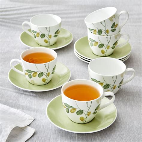 Buy Mandarin Botanica Set of 6 Printed Cup and Saucer - 210ml from Home ...