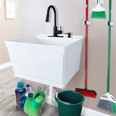 Utility-Sink 23" L x 24" W Wall Mount Laundry Sink with Faucet ...