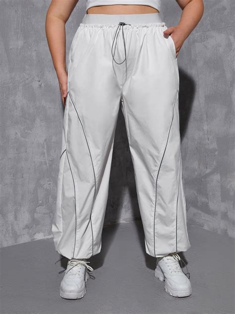 SHEIN EZwear Plus Drawstring Waist Contrast Piping Pants | Sport ...