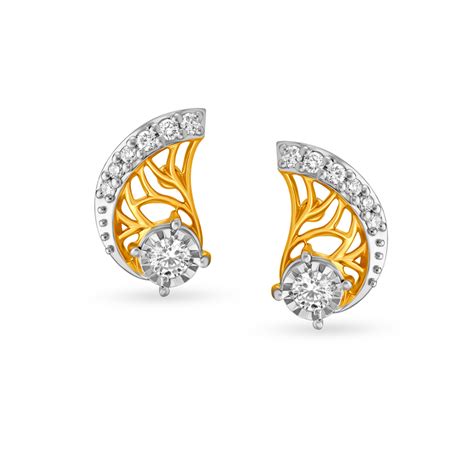 Comma Shape Diamond and Gold Stud Earrings