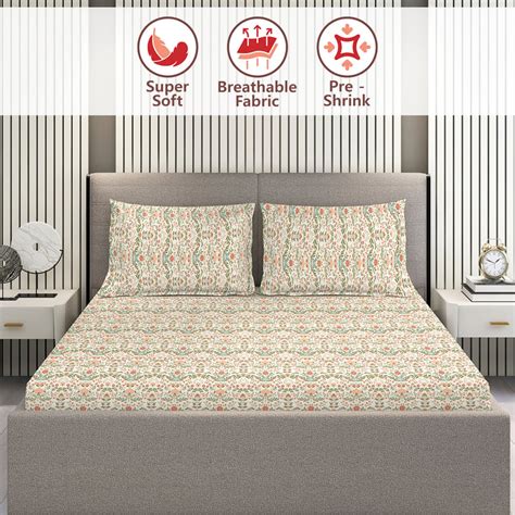 Buy LAYERS Home Easy Cotton 144TC Floral Print 3Pcs Queen Bedsheet Set ...