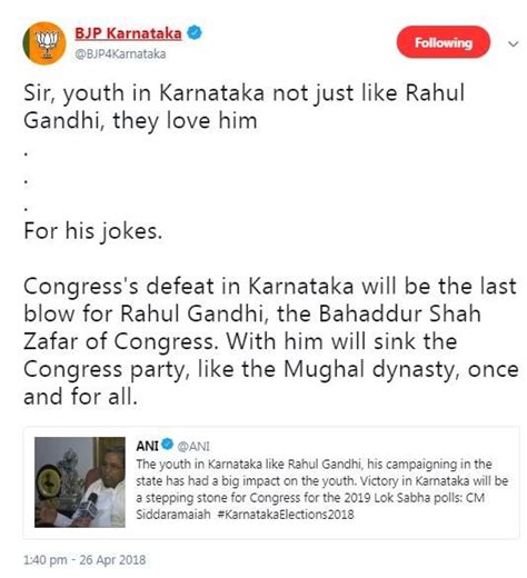 BJP dubs Rahul Gandhi as Bahadur Shah Zafar of Congress, says Karnataka ...