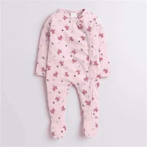 Polka Tots Full sleeve Fox Star All Over Print Footsie - Pink ...