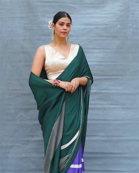 Slow Ripple Green Handblock Print Modal Silk Saree | Flow