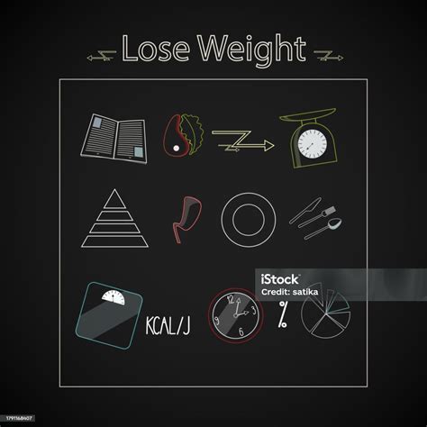 Vector Lose Weight Objects Icon Set On Black Background Stock Illustration - Download Image Now ... - Weight Objects