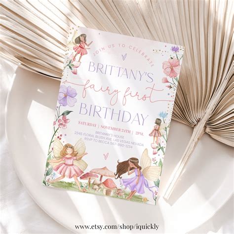 Fairy First Birthday Invitation Editable Fairy 1st Birthday Invite Garden Party Printable ...