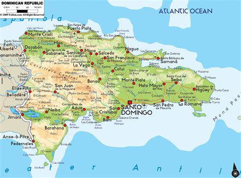 Large physical map of Dominican Republic with roads, cities and ...