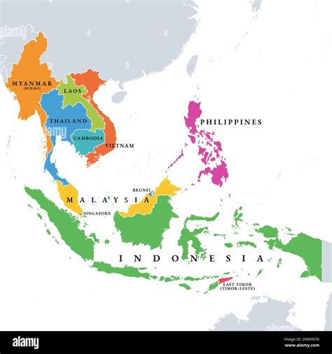 Southeast Asia countries, political map. Geographical region of Asia ...