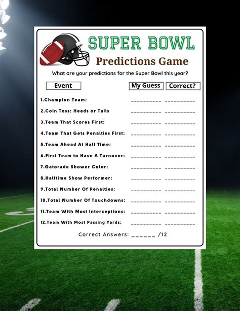 Super Bowl Prediction Game Printable | Plan Your Year Easily!