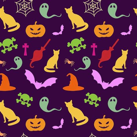 Padrão perfeito de Halloween com abóbora laranja malvada, caveira verde ...