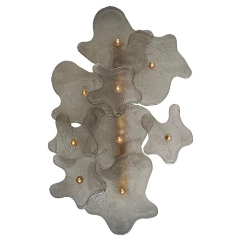 Murano Art Glass and Brass Ice White Color Wall Light and Sconces, 2000 ...
