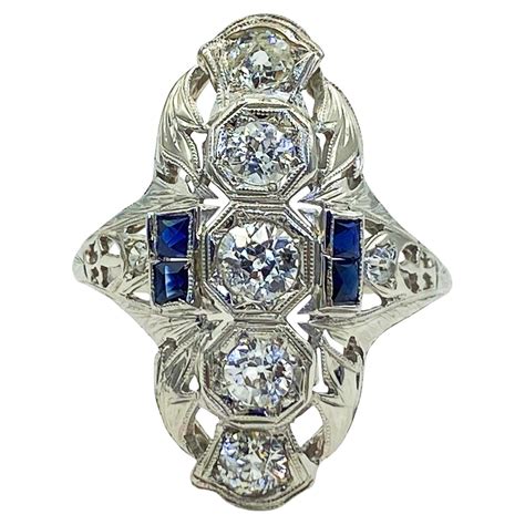 Art Deco Two Stone Sapphire Diamond Cocktail Ring 2ct 18K Original ...