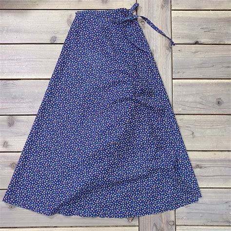 70s navy flower printed rap long skirt | LEMON