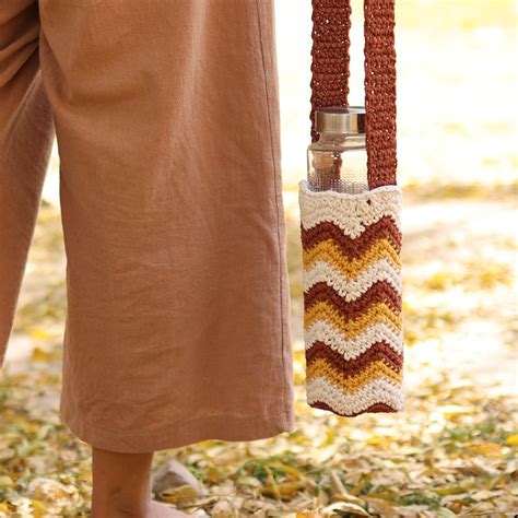 Chevron Brown Handmade Crochet Sling Bottle Cover | Bottles & Sippers ...