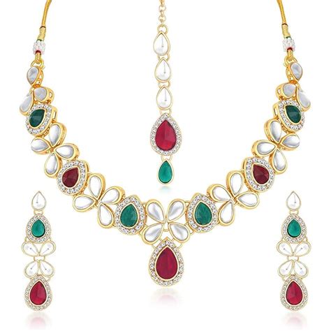 Sukkhi Gold Plated Kundan Pearl Fancy Choker Necklace Set Traditional ...