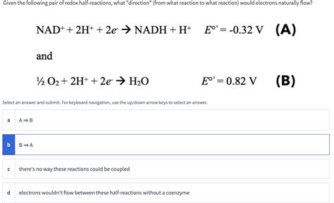Solved Given the following pair of redox half-reactions, | Chegg.com