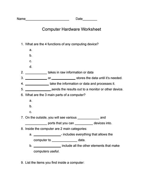 Computer Hardware Parts Worksheet 的图像结果