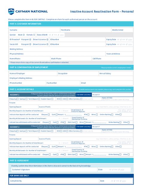 Inactive Account Reactivation Form - Blank Fillable Template | Fill Out ...