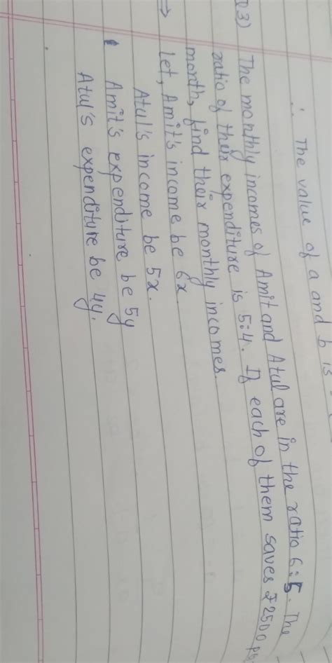 monthly incomes of amit and atul are in the ratio 6:5.ratio of their ...