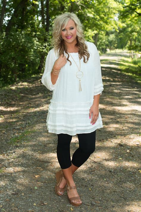 Curvy| Running For You Tunic - Ivory | Outfits with leggings, Dresses ...