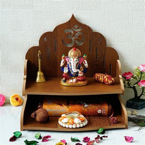 eCraftIndia Om Design with Shelf Laminated Wood Pooja Temple/Mandir ...