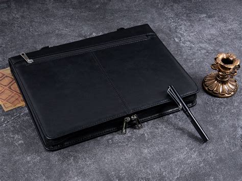 Men's Monogrammed Name&logo Vegan Leather Portfolio With Handle, A4 ...