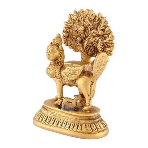 Brass Kamadhenu with Tree Idol for pooja - Rani Arts & Teak – RANI ARTS ...