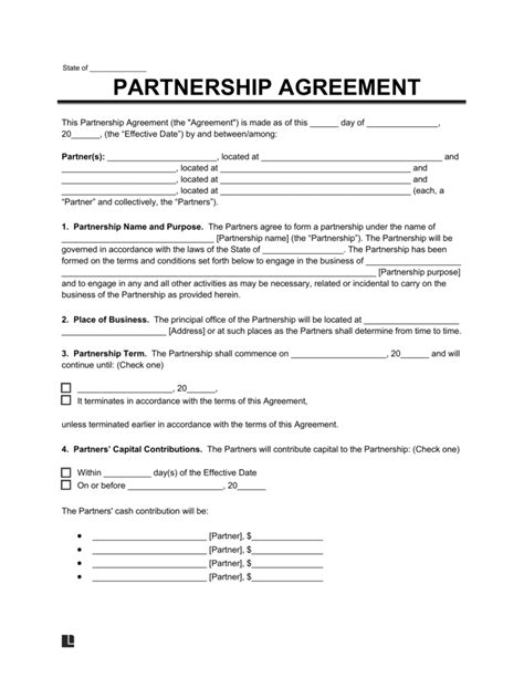 Partnership Agreement Form 的图像结果