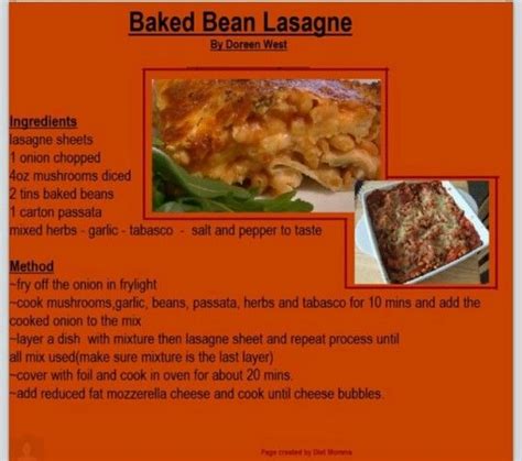 Baked bean lasagne   Baked bean lasagne, Slimming world  