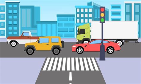 Traffic on the city with traffic light and side view city landscape ...
