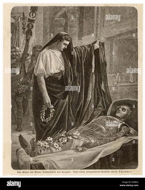 Caesar inspects the mummified corpse of Alexander the Great at his tomb ...