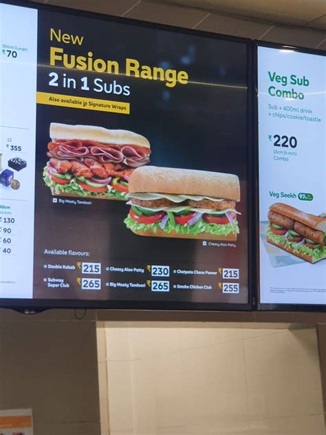 Menu at Muktsar Subway, Sri Muktsar Sahib, Khasra no 2