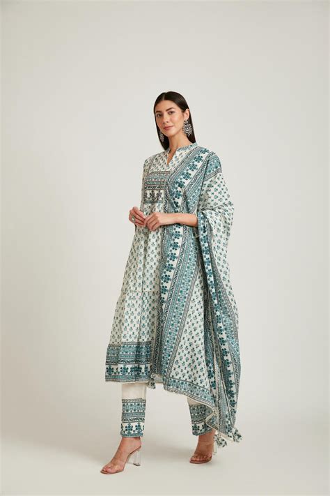Neerus Green Geometric Printed Cotton A-Line Kurta Set - Kurti + Pant ...