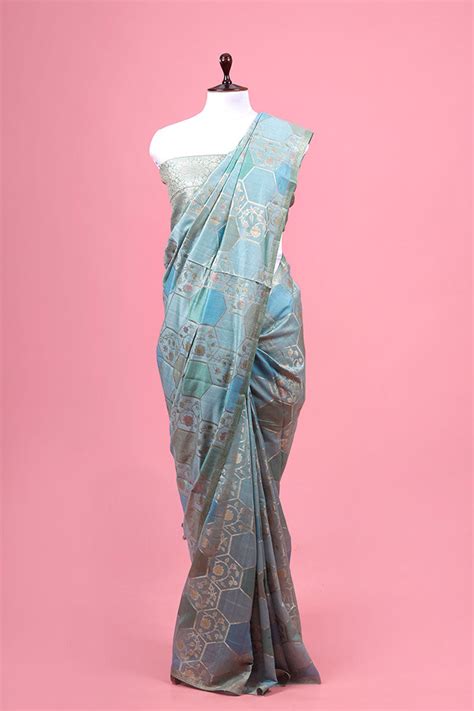 Powder Blue Rangkat Woven Chiniya Silk Saree – Chinaya Banaras