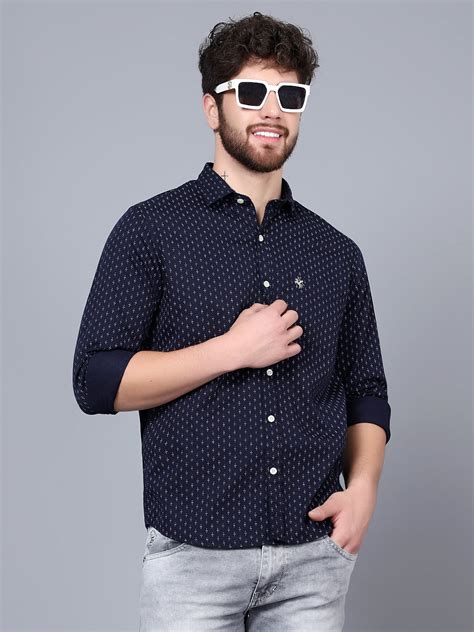 Men's Navy Blue Casual Ditsy Print Full Sleeve Shirt – Cantabil