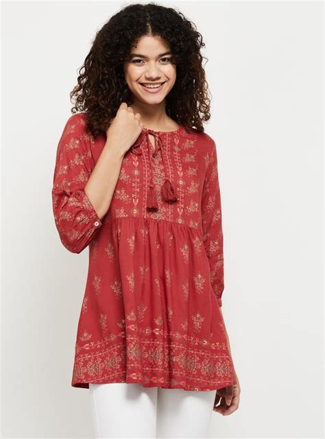 Buy Women Printed Three-Quarter Sleeves Tunic Online at just Rs. 699.0 ...