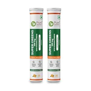Pure Nutrition Super Greens Effervescent Tablets | 40 Tabs (20x2) | 14 ...