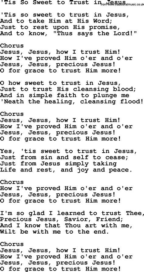 Baptist Hymnal, Christian Song: 'tis So Sweet To Trust In Jesus- lyrics ...