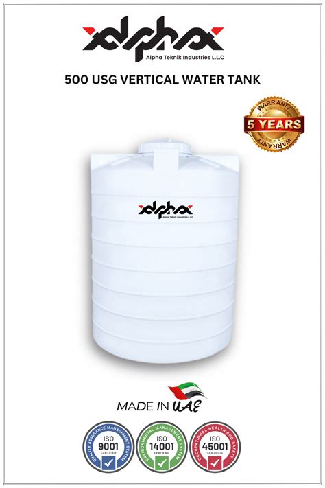 500 US Gallon (1900 Liters) Vertical Polyethylene Water Tank - Made in UAE