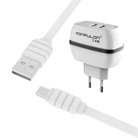 Kucni punjac KONFULON C23+S33A 2xUSB 5V 2.4A sa Type C kablom belo crni ...