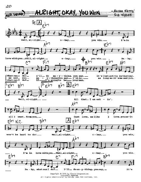 Alright, Okay, You Win (Real Book – Melody, Lyrics & Chords)