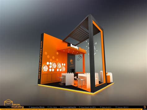 A 3x3 exhibition stand with full color graphics on all walls. 65 tv ...